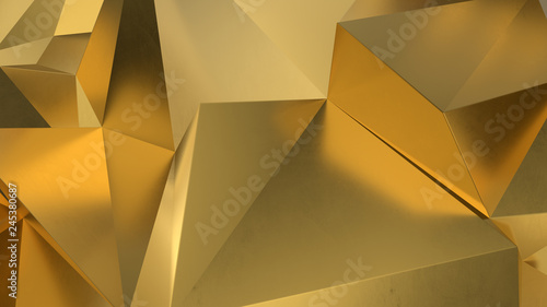 Fototapeta Naklejka Na Ścianę i Meble -  abstract golden geometric crystals. Minimal quartz, stone, gems. Low poly background