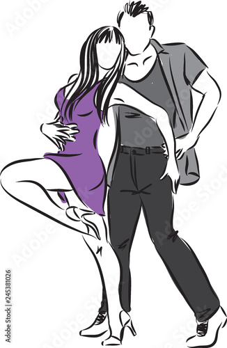 couple man and woman dancers illustration2