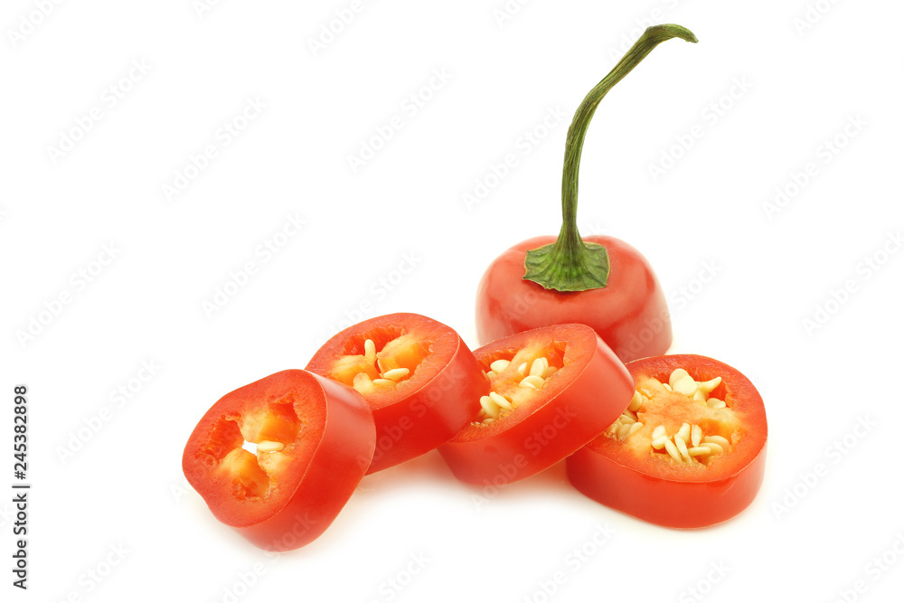 cut red jalapeno pepper (capsicum) on a white background cut red jalapeno pepper (capsicum) on a white background