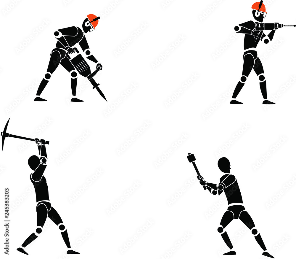 Obraz premium 4 Vector icons of man working with tools