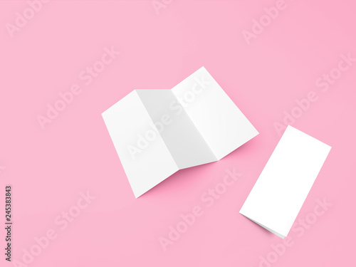 Tri-fold brochure mockup isolated on rose/pink background