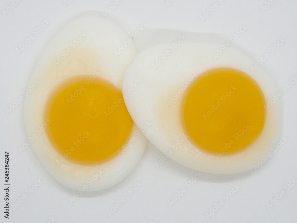 Sunny Side Up Egg Shaped Jelly on White Background Sunny Side Up Egg Shaped Jelly on White Background