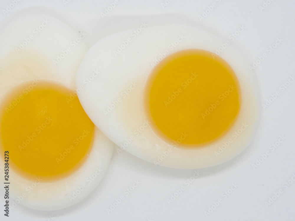 Sunny Side Up Egg Shaped Jelly on White Background Sunny Side Up Egg Shaped Jelly on White Background