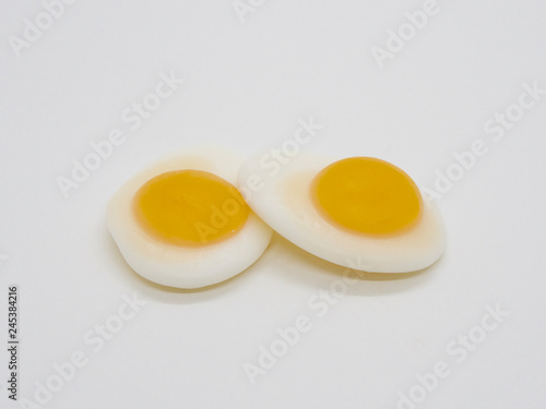 Sunny Side Up Egg Shaped Jelly on White Background