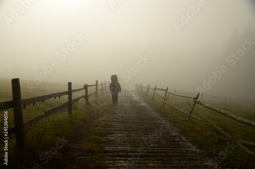road in the fog over which the traveler