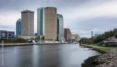 Downtown Tampa and the Hillsborough River along the Riverwalk in Tampa  Florida