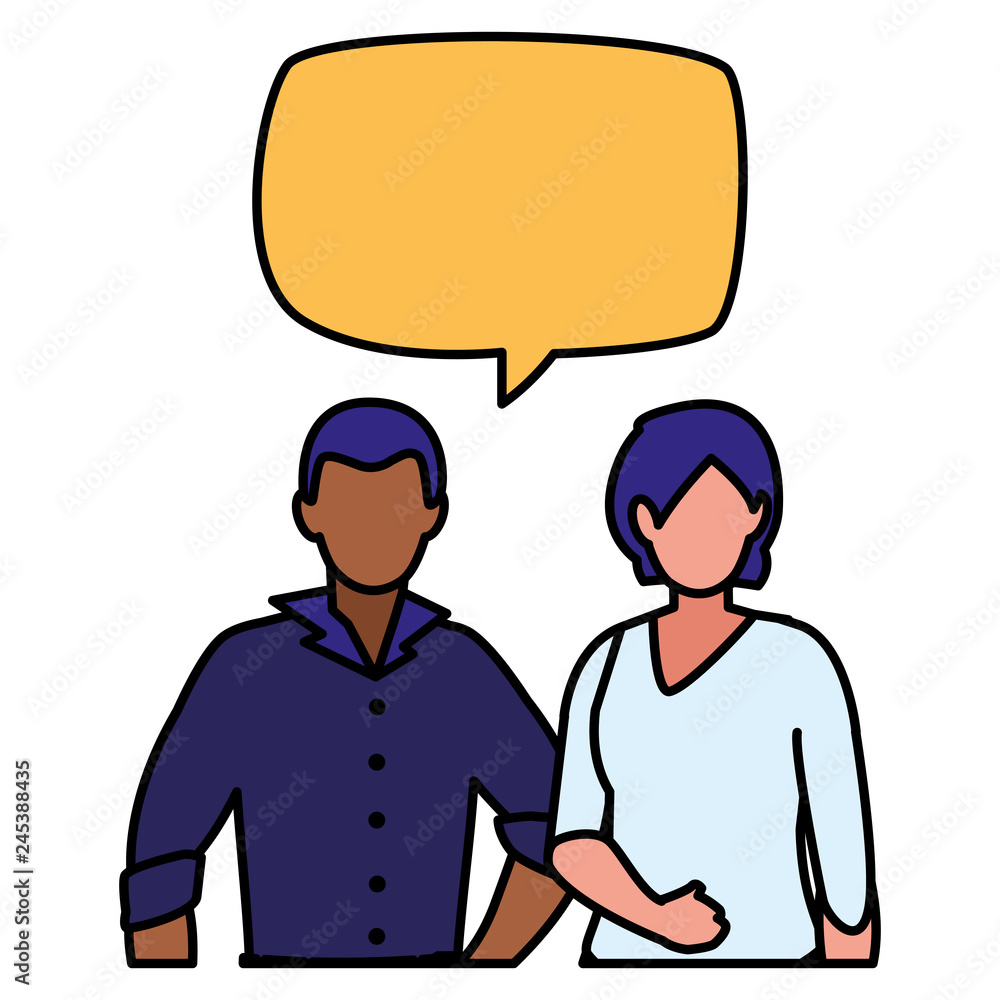 young interracial couple with speech bubble young interracial couple with speech bubble