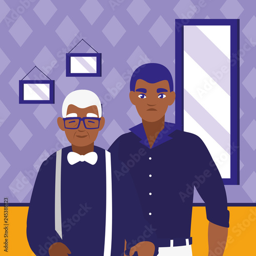 black grandfather with son characters