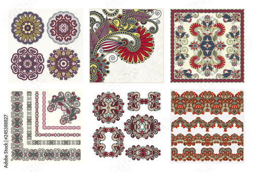 set of traditional kalamkari ornamental floral paisley design