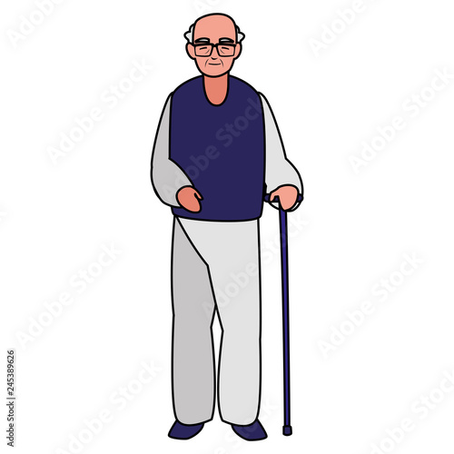 cute grandfather with cane character