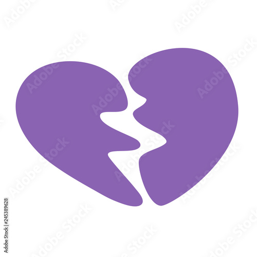 Purple heartbreak. Broken heart or divorce. Flat icon for apps and websites. Vector Illustration of a Valentine s Day. Isolated image on white Background.