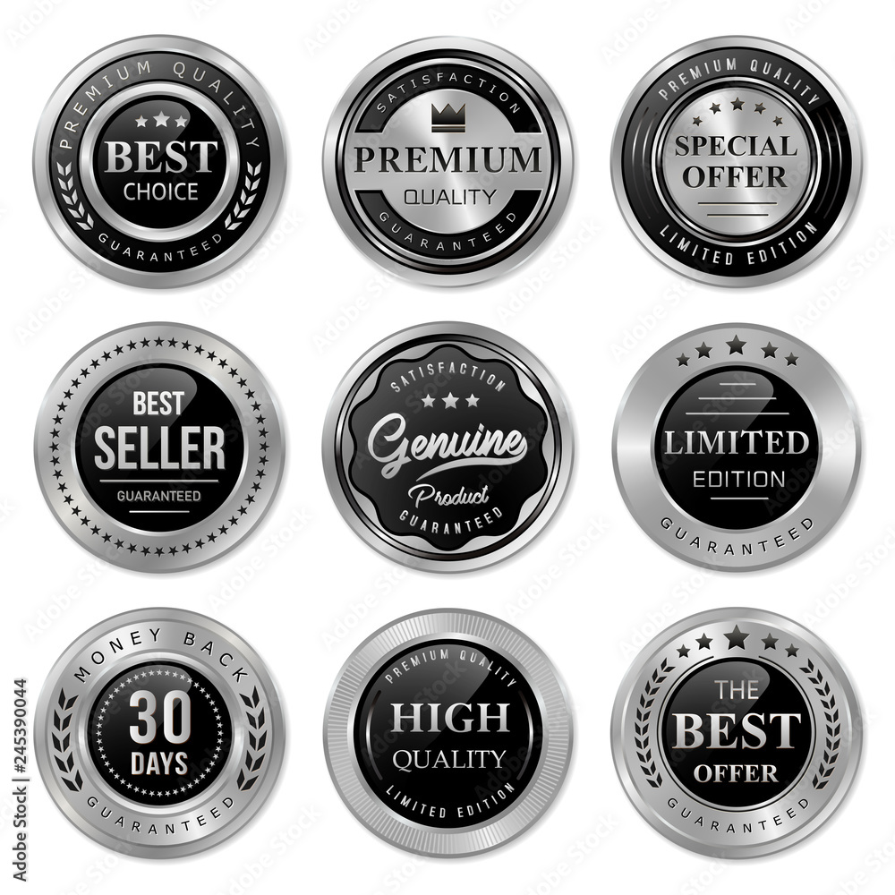 set of premium silver badges and labels set of premium silver badges and labels