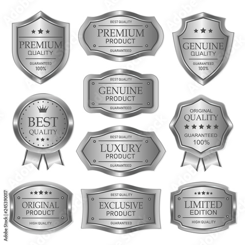 set of metal badges labels and elements