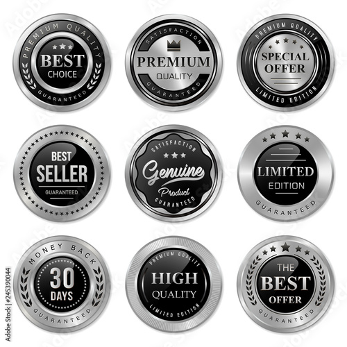 set of premium silver badges and labels