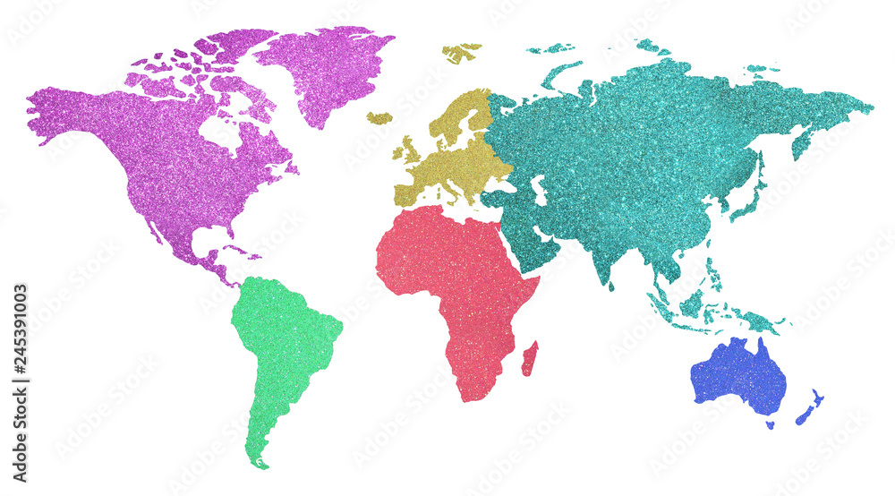 Obraz world map with colorful continents with glittery background on w