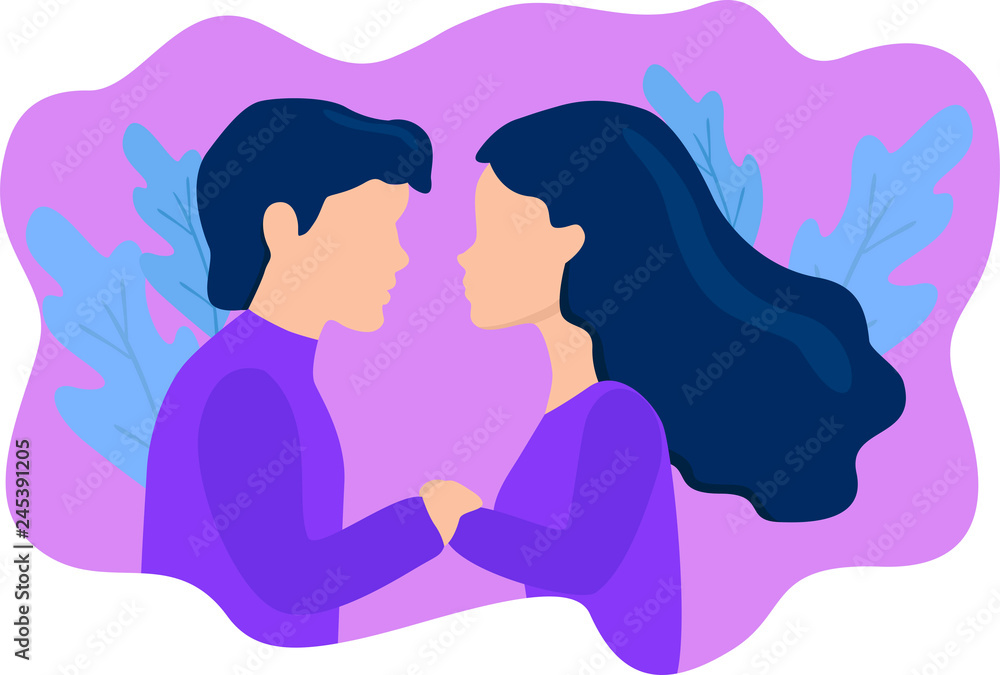  vector illustration, a pair of lovers, a girl with a guy, flat. Valentine's Day