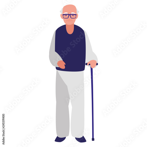 cute grandfather with cane character