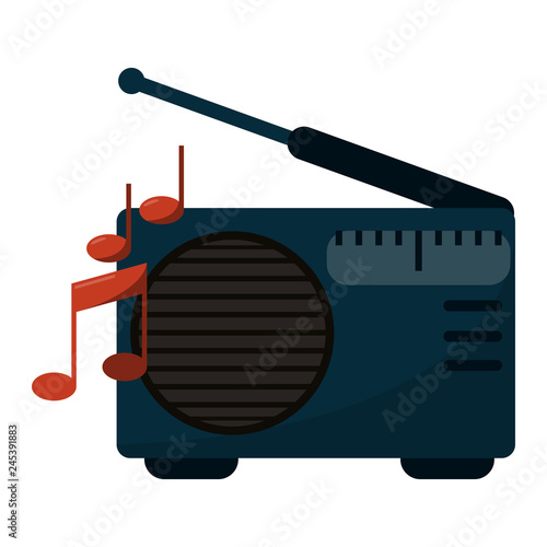 old radio stereo with music notes