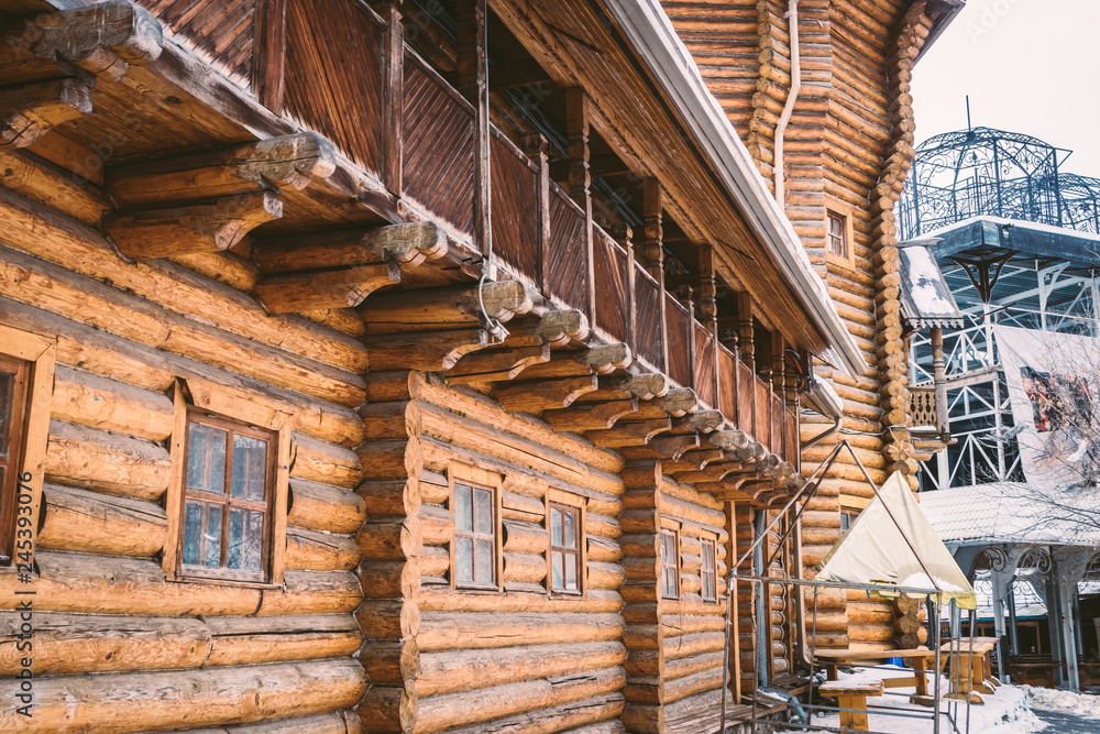 Wooden buildings of the Izmailovo Kremlin. They are an example of old-style architecture.
