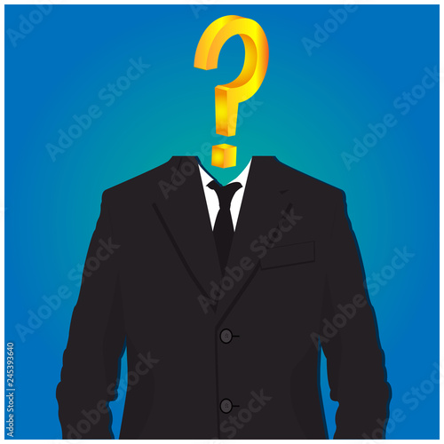 Illustration of businessman with question. Vector illustration on blue background.
