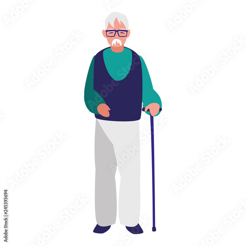 cute grandfather with cane character