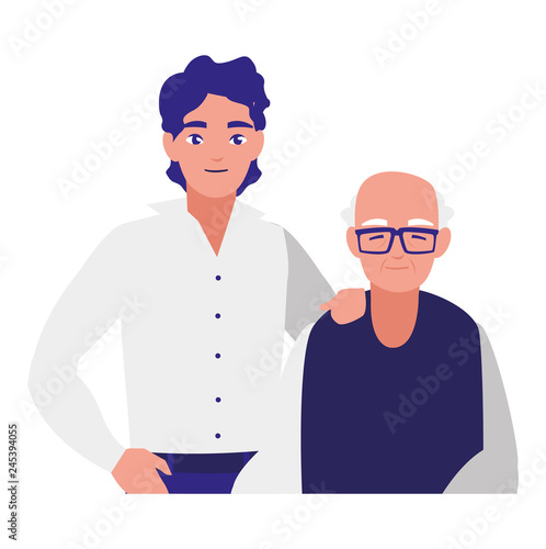 cute grandfather with son characters