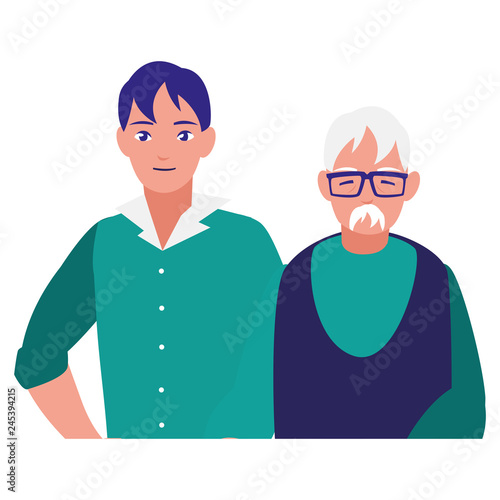 cute grandfather with son characters