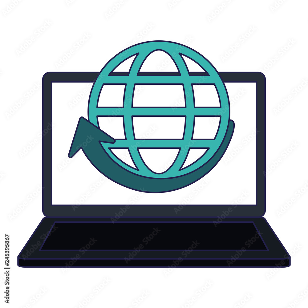 laptop with global sphere and arrow laptop with global sphere and arrow