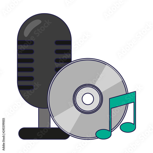 vintage microphone and music cd rom
