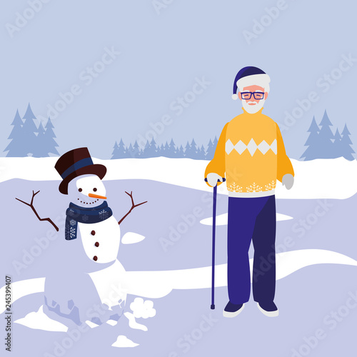 cute grandfather with winter clothes