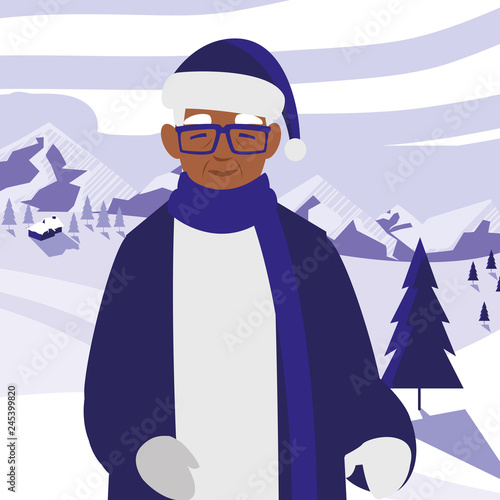 cute grandfather black with winter clothes