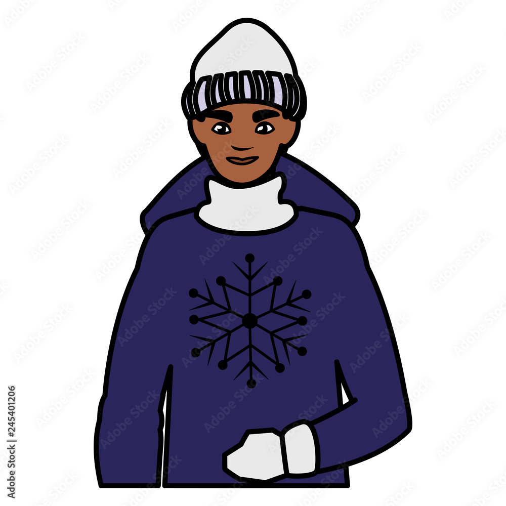 young man black with winter clothes