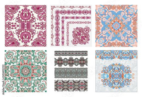 set of traditional kalamkari ornamental floral paisley design