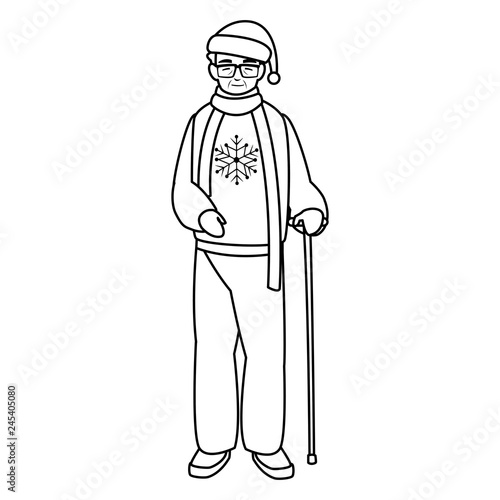 cute grandfather with winter clothes