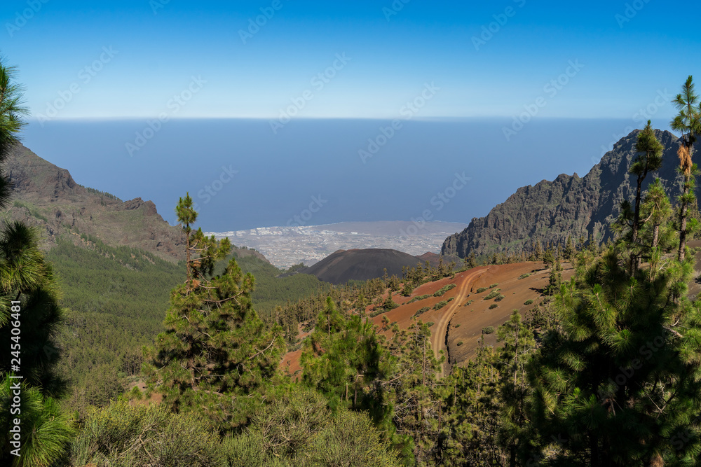 View of the valley and the small town of Guimar. Viewpoint Mirador de La Crucita. Tenerife. Canary Islands. Spain.