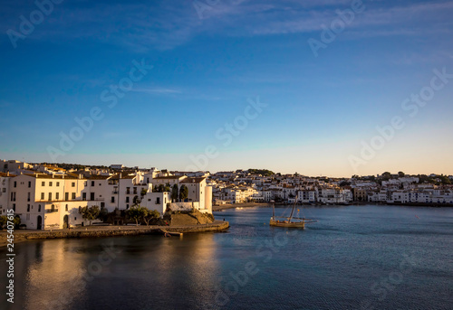 Beautiful skyline of Spanish coastal town Cadaques during sunset