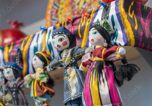 dolls in traditional Oriental outfits. national uzbek souvenirs