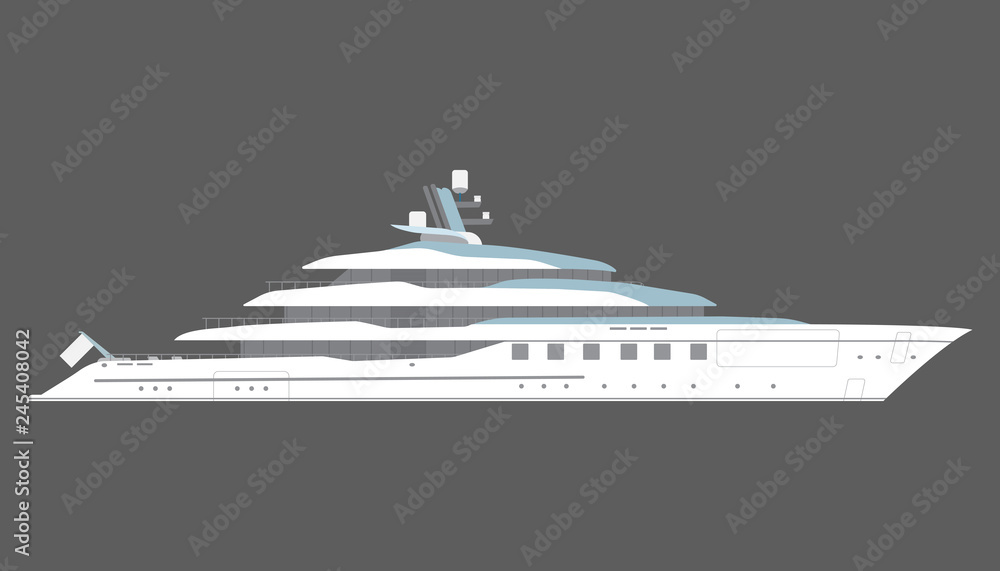 Yacht Isolated On Gray Background. Flat Design. Vector Illustration.