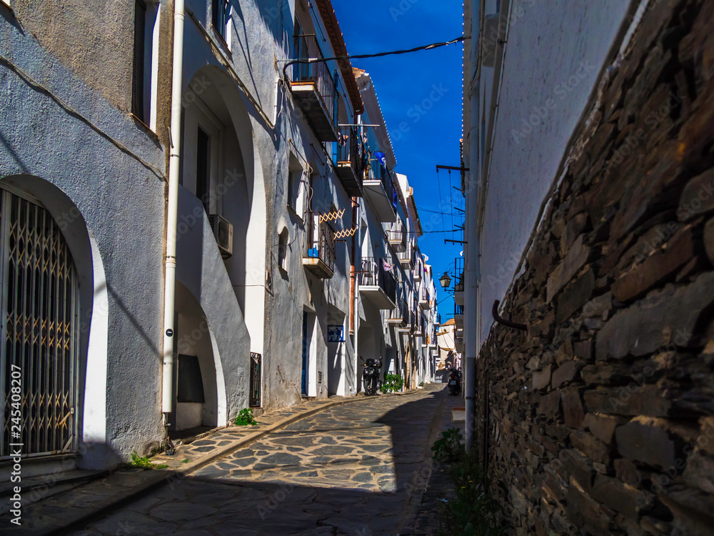 Beautiful small alley in Spanish coastal town Cadaques