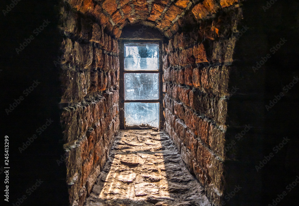 Cieszyn, Czech Republic : Mid century castle tower window view from inside the castle. Cieszyn, Czech Republic : Mid century castle tower window view from inside the castle.