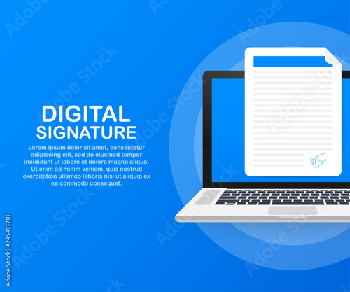 Digital signature. Web isometric contract signature infographic concept. Vector illustration.
