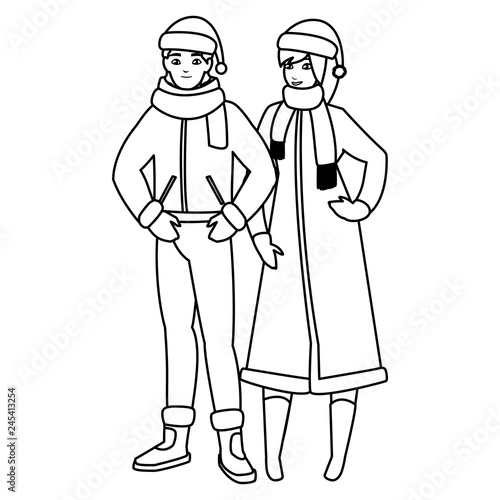 young couple with winter clothes