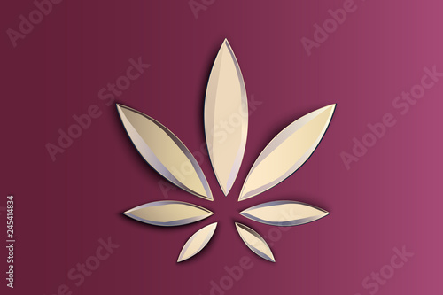 Stylish cannabis marijuana hemp leaf flat symbol or logo design. Cannabis logo on pink background. Hemp emblem for the logo design packaging of goods  food  for the creation of printed products.