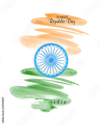 Creative Indian Flag, 26 January with Ashoka Wheel. Happy Republic Day celebration Poster, Banner or Flyer design.