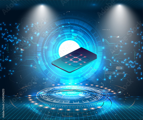 eSIM card chip sign. Embedded SIM concept. New mobile communication technology. Futuristic projection esim card. vector illustration