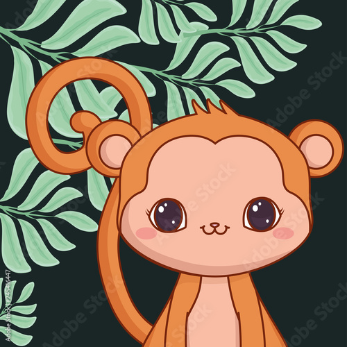 cute monkey with leafs