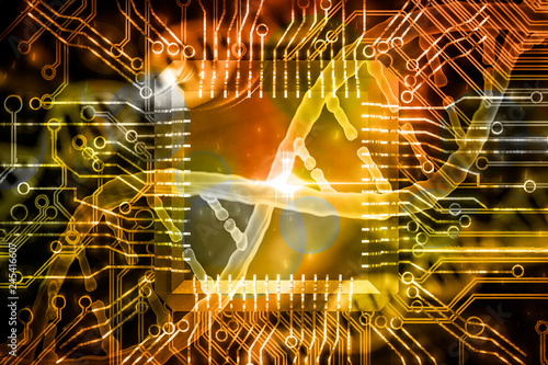 Photography DNA and circuits board concept bioinformatics DNA data storage DNA protein datab