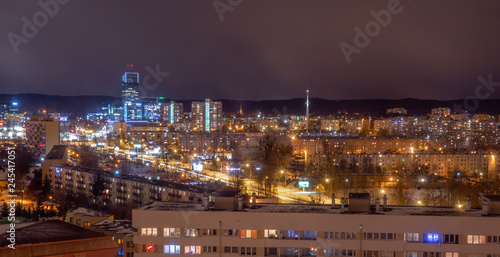 Night view of residential building area in Poland, Gdansk