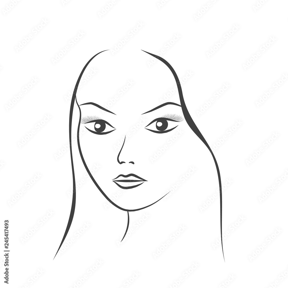 Face of a beautiful young woman sketch. Simple lines. Vector illustration. Face of a beautiful young woman sketch. Simple lines. Vector illustration.