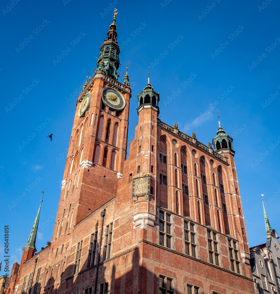 Gdansk, Poland, old tow City Hall and clock tower